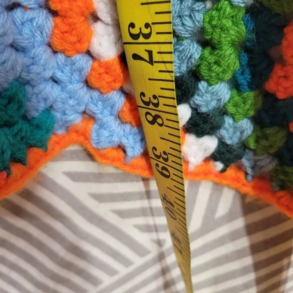 Hand Knit Afghan Zig Zag Chevron Vintage Lap Robe Granny Colorful 45x39” Throw - Picture 10 of 10